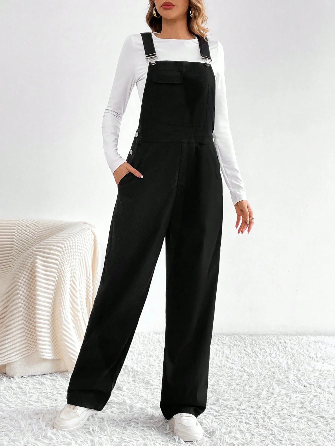 SHEIN Tall Women'S Button Detail Cargo Jumpsuit with Braces