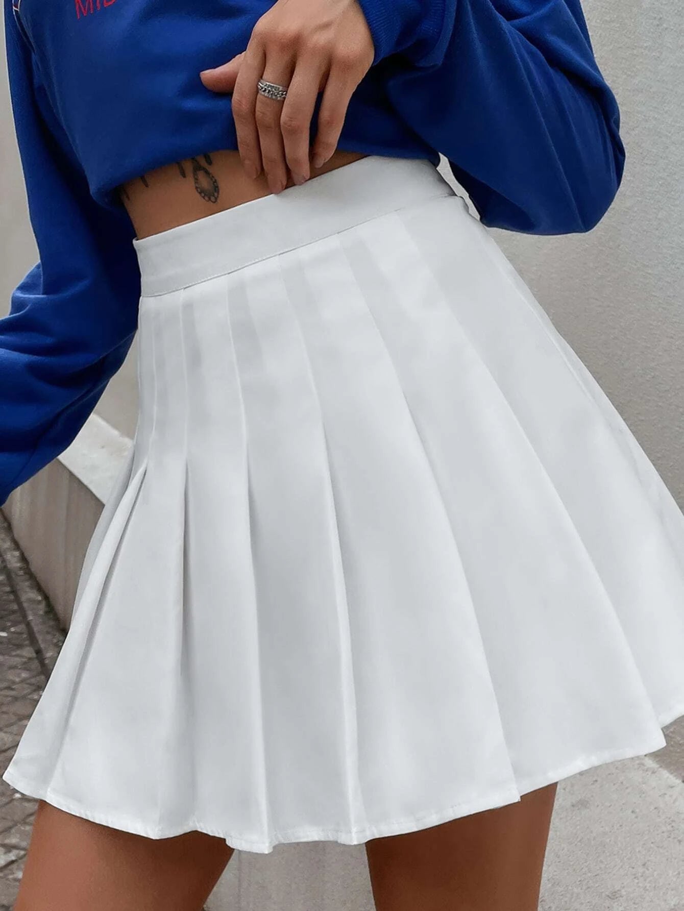 SHEIN MOOSTA White Pleated A-Line Skirt, School Season