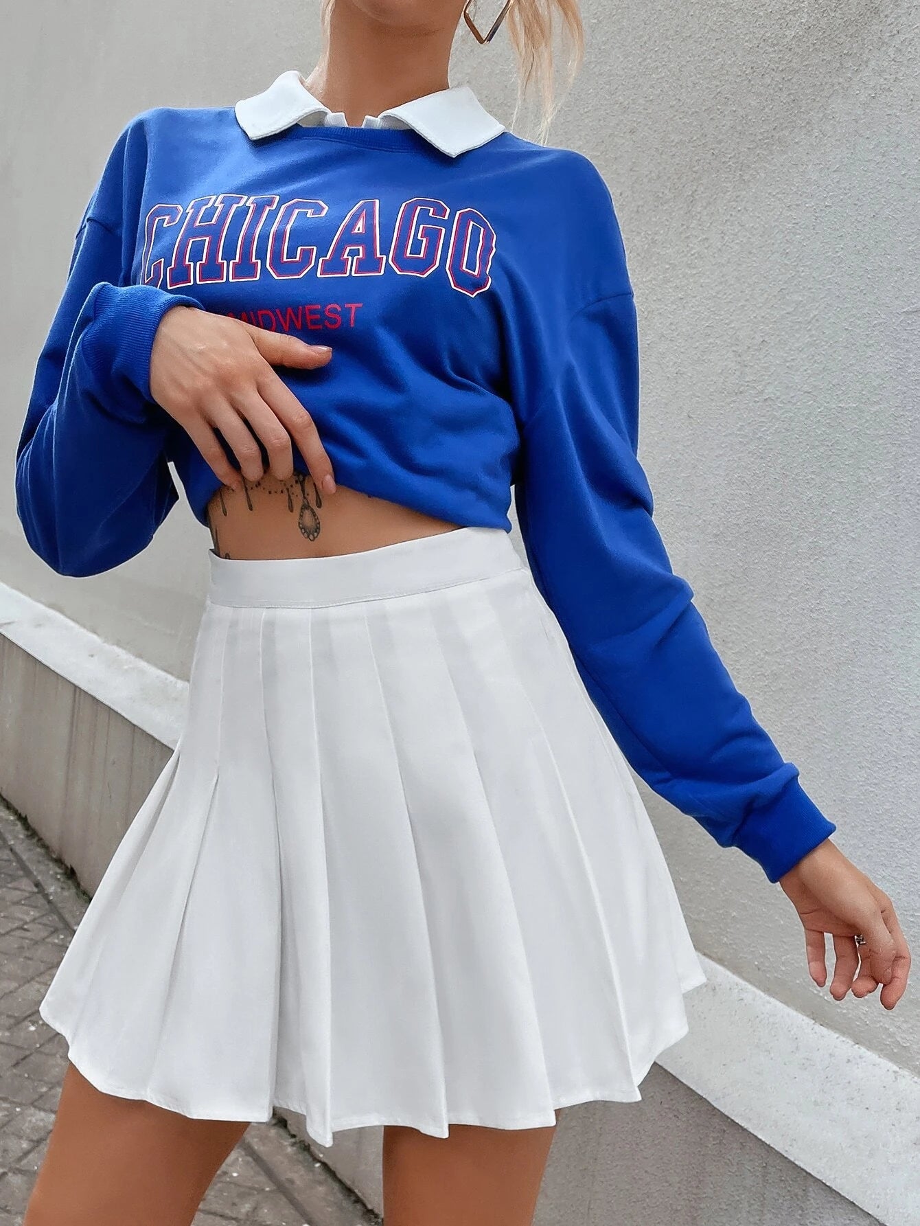 SHEIN MOOSTA White Pleated A-Line Skirt, School Season