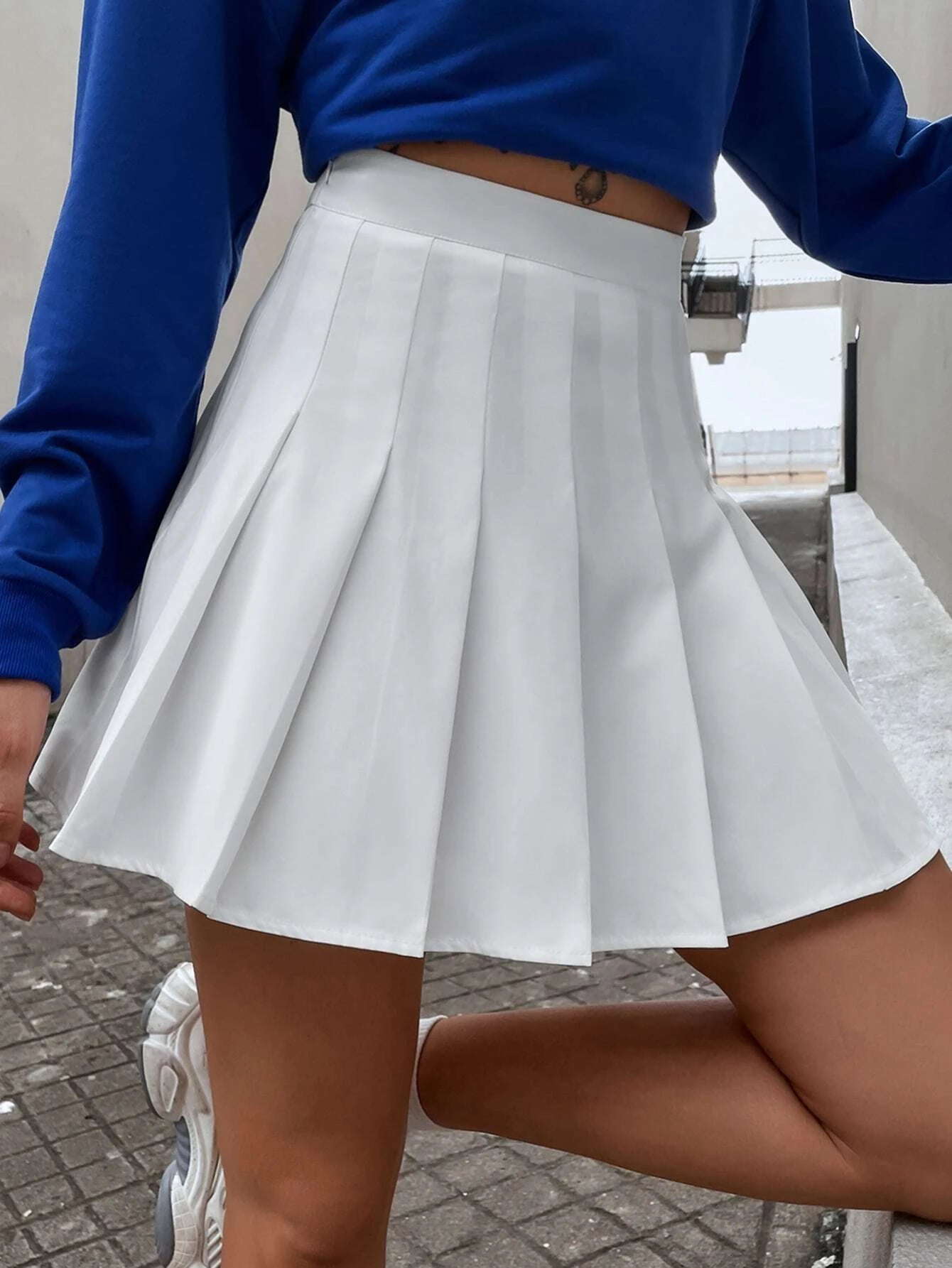 SHEIN MOOSTA White Pleated A-Line Skirt, School Season