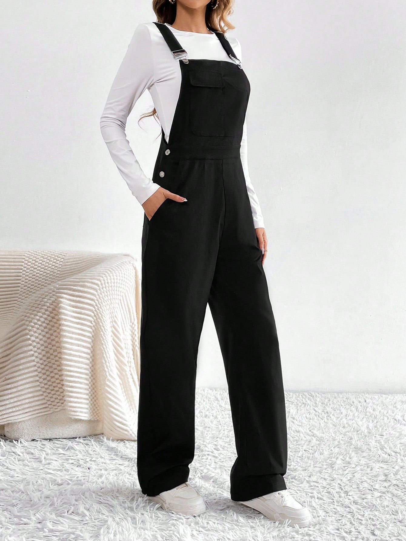SHEIN Tall Women'S Button Detail Cargo Jumpsuit with Braces