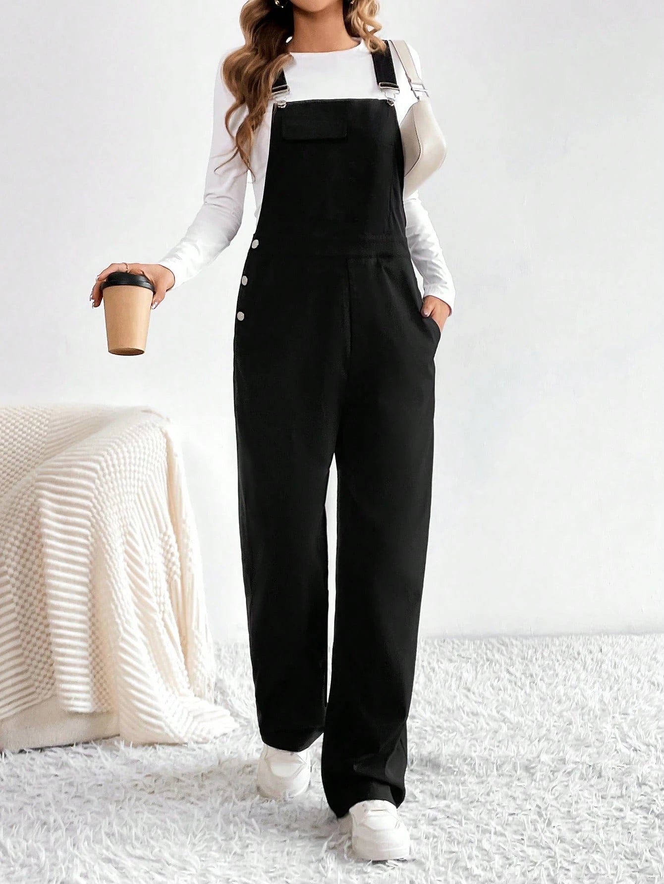 SHEIN Tall Women'S Button Detail Cargo Jumpsuit with Braces
